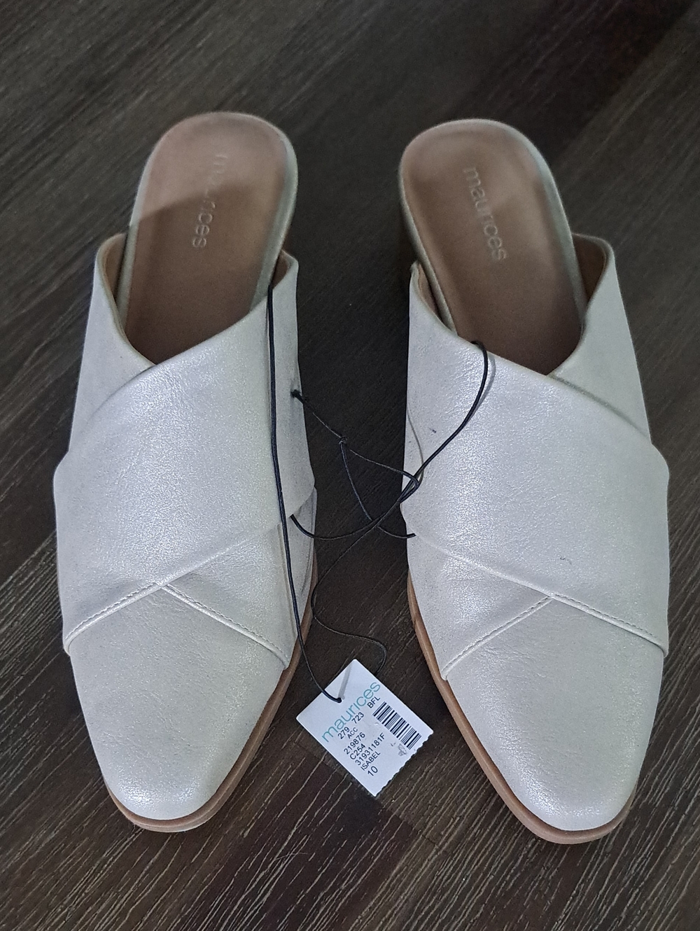 Maurices Light Cream Metallic Crossover Slip-On Mules